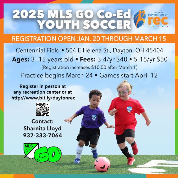 Flier promoting 2025 MLS Go Co-Ed Youth Soccer. Text version available below.