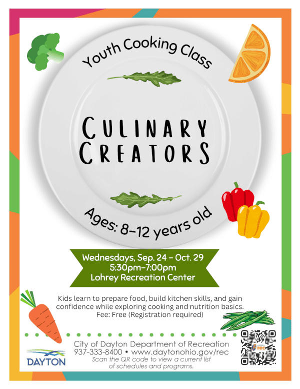 Flyer promoting 2025 Culinary Creators. Text version available below and to right of flyer.
